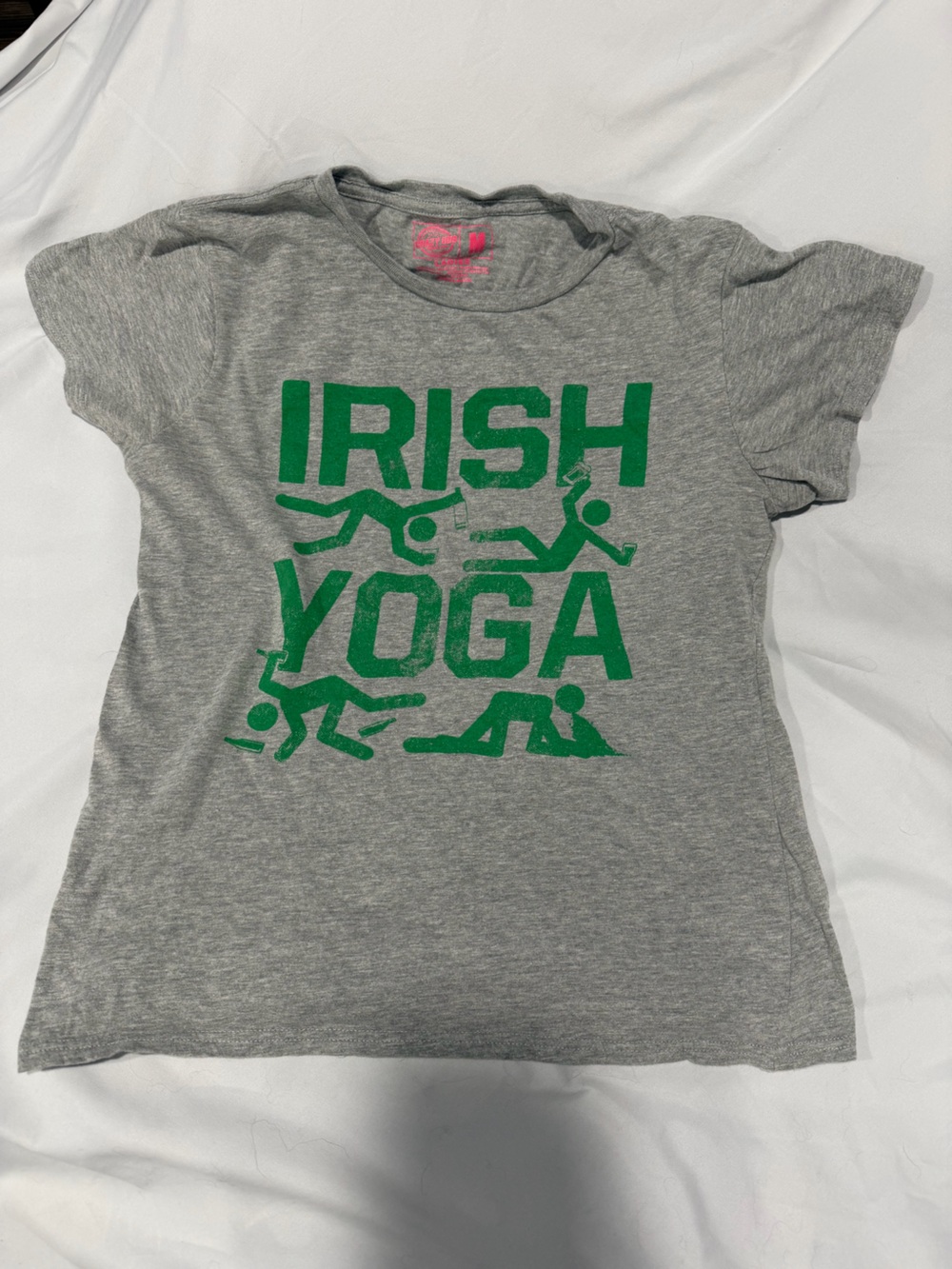 Women’s Irish Yoga Graphic Tee - Gray with Green Print